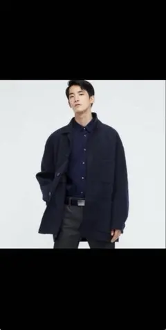 ユニクロ+Jウールブレンドオーバーサイズシャツジャケット　ネイビー　限定コラボ