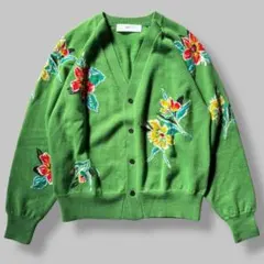 【極美品】トーガプルラ 長袖カーディガン 薄手 春物 ウール 36 花柄 緑のサムネイル