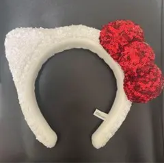 USJ ユニバ　ハローキティ　カチューシャ　スパンコール　ホワイト　赤リボン