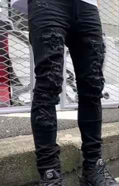 mnml ラインストーン　デニム　黒　28