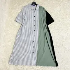 アクシーズファム シャツワンピース ストライプ タック 切り替え ゆったりサイズ