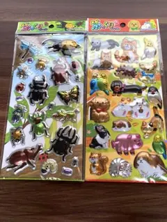 平成当時物小動物と昆虫の立体ぷくぷくシール2シートセット
