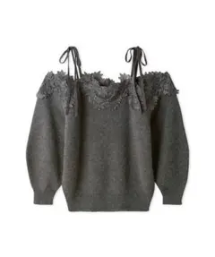 SNIDEL レーストリミングオフショルプルオーバー ダークグレー