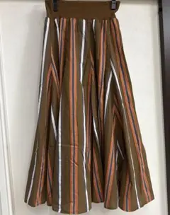 ジュリーナイン　フレアロングスカート ブラウン オレンジ ストライプ　美品