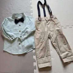 水色ストライプボウタイシャツとパンツセット　90サイズ