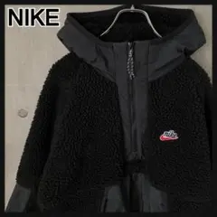 93h【即完売モデル】ナイキ★ハーフジップ 刺繍ロゴ ボアフリース ブラック