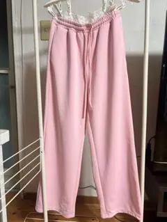 SHEIN レース付き ピンク スウェットパンツ