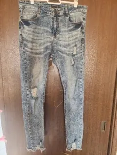 美品　スキニーデニム 34サイズ ライトブルー ダメージ加工　Lサイズ