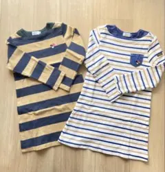 【2着セット】DOUBLE.B ストライプ長袖ワンピース 110cm