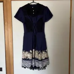 axesfarm ネイビー フラワープリント レース ワンピース