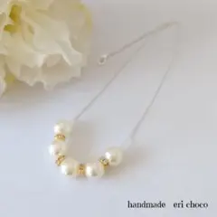 フォーマルにも♡大ぶりホワイトパールのゴージャスネックレス②ゴールド