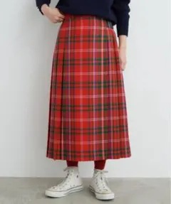 CHILD WOMAN タータンチェックプリーツスカート キルトスカート レッドのサムネイル