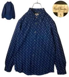 グッドデザイン日本製ポールスミス音符総柄×お猿さんネイビーコットンシャツ
