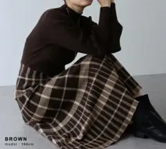 ブルーイースト チェック ジャガード ニットワンピース リブ チェック柄 M