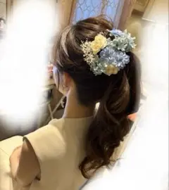 ウェディングヘッドドレス 髪飾り お花 ブルー 青 造花 プリザーブド 成人式
