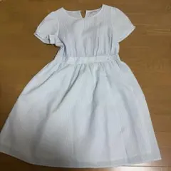 earth 水色と白のストライプ 半袖ワンピース