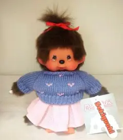 モンチッチ ぬいぐるみ パープル ニットトップス ピンクスカート 女の子 mcc モンチッチ ぬいぐるみ パープル ニットトップス ピンクスカート