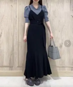 snidel ウエストベルトマーメイドワンピース　ブラック　0