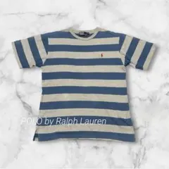 ポロラルフローレン Tシャツ 90s ボーダー 綿 青 グレー M シティ 古着