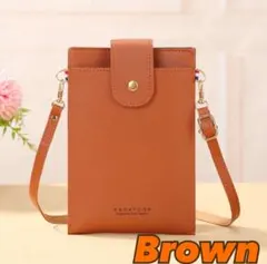 薄型　軽量　スマホショルダーバック　スマホポーチ　携帯　ロゴあり　ブラウン　茶