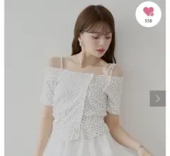 アシメ肩リボン小花柄テレコオフショルTのサムネイル
