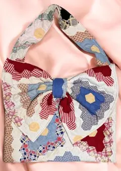 vintageキルト パッチワークキルト バッグ ショルダーバッグ リボン レア