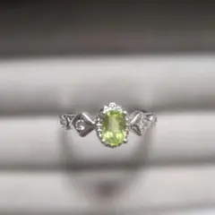 天然石 ペリドット 合金リング シルバーカラー フリーサイズ