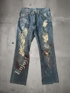 Lee 00s ダメージフレアデニムパンツ　ペンキ　グランジ　パンク　Y2K