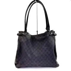 ブラック キャンバス レザー ハンドバッグ