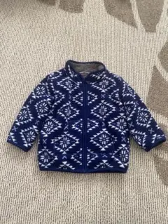 ネイビー 幾何学模様 フリースジャケット
