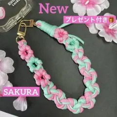 ❤️New❤️数量限定❤️　パラコード　お花のスマホストラップ　バッグチャーム　ピンク