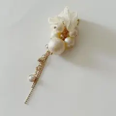 ホワイトパール リボン イヤーカフ