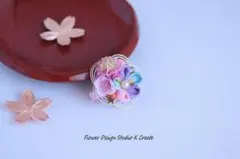 和風♡ピンクのマムと虹色のつまみ細工のヘアクリップ　七五三　和装　袴　着物　浴衣