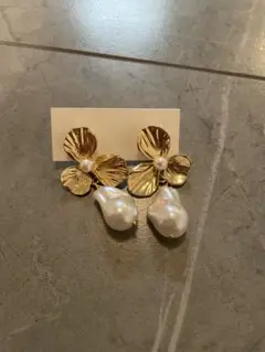 ブライドミー ゴールドフラワーパールピアス