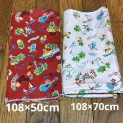 【未使用】生地ハワイアンプリント 赤/ピンク 2色セット