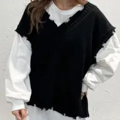 apres jour mignon ダメージニットベスト ブラック F　e810のサムネイル