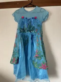 【3/29まで】花柄刺繍付き青いワンピース 子ども 150cm