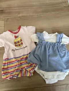 【美品】半袖ロンパース　８０　２枚セット cottoli バースデー　F.O.O