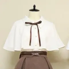 Amavel フレアケープリボンタイブラウス　ブラウンのサムネイル