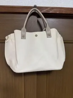 オフ白 合成皮革 トート＆ショルダーバッグ2way