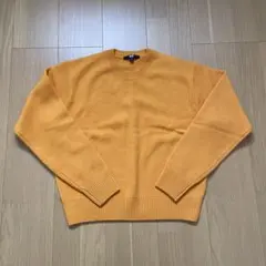 美品ユニクロ　プレミアムラムクルーネックセーター長袖　イエロー黄色　S ウール