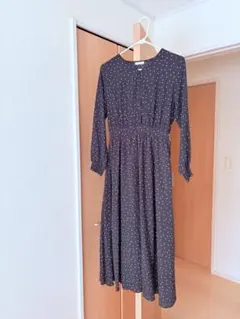 ドット柄 長袖ワンピース