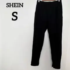 シーイン カジュアルパンツ 裾スリット 無地 S 黒 お出かけ 通勤 シンプル