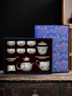 【茶碗】【鹤柄】【手作り貫入】ティーセット お茶道具 茶碗 ティーポット