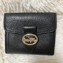 COACH 折り財布 コーチ 馬車金具 美品 黒 ブラック レザー 革のサムネイル