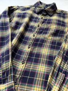 チェック柄 長袖シャツ ネイビー/イエロー