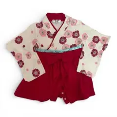 袴ロンパース 和装 女の子 花柄 赤 お食い初め 初節句 ひな祭り お正月ベビー