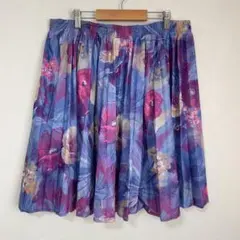 アメリカ古着 花柄 プリーツスカート ひざ丈 紫