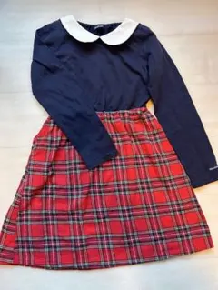 ネイビー 赤 チェック柄 ワンピース