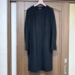 黒 ノーカラー カシミヤロングコート